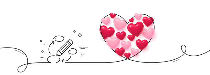 Poster - Keywords line icon. Continuous line big heart. Pencil symbol. Marketing strategy sign. 3d hearts in heart shaped loop. Keywords single line ribbon. Loop curve pattern. Vector