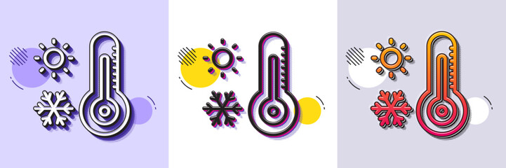 Poster - Weather thermometer line icon. Halftone dotted pattern. Gradient icon with grain shadow. Winter snowflake, sun sign. Temperature symbol. Line weather thermometer icon. Various designs. Vector