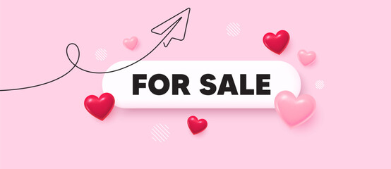 Poster - For sale search bar. Share plane line icon. For Sale. Special offer price sign. Advertising discounts symbol. Search button with 3d hearts. Vector