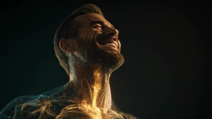 Poster - Medical visualization presenting glowing energy particles streaming through human body, revealing interconnected wellness, biological vitality, and inner healing potential