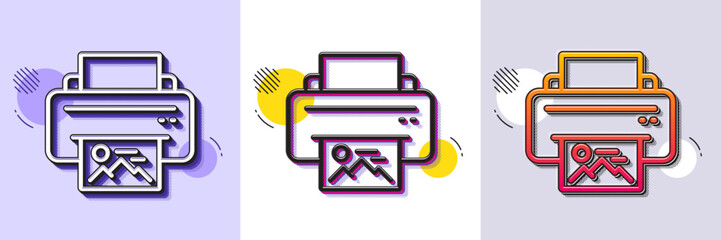 Poster - Print image line icon. Halftone dotted pattern. Gradient icon with grain shadow. Photo printer sign. Picture symbol. Line print image icon. Various designs. Vector