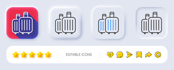 Poster - Baggage line icon. Neumorphic, Flat shadow, 3d buttons. Travel luggage sign. Journey bag claim symbol. Line baggage icon. Social media icons. Vector