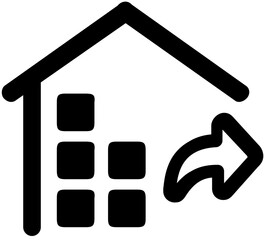 Poster - Illustration of a house icon with square blocks inside and an arrow pointing rightward icon