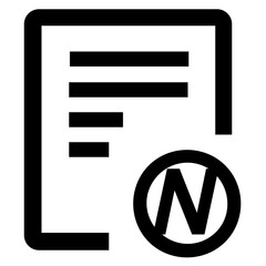 Leinwandbilder - Document with lines and the letter n inside a circle in black and white simple icon style design