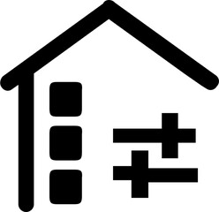 Poster - Illustration of a house icon with three squares and two plus signs in black and white simple style