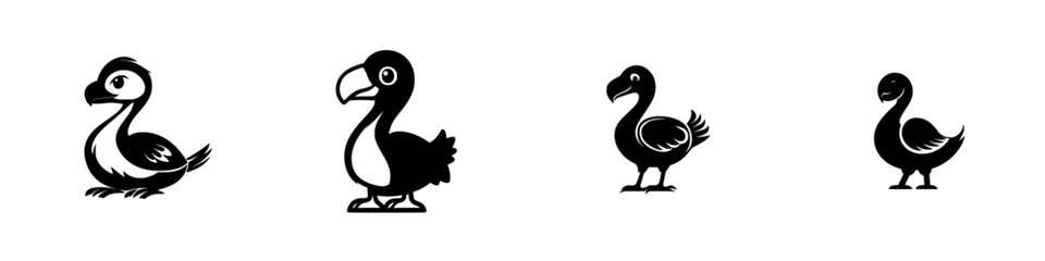Poster - Set of four black bird icons showcasing different styles and shapes suitable for various designs and illustrations