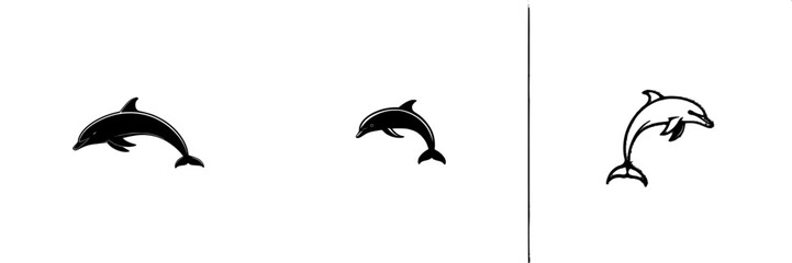 Poster - Stylized black dolphin icons displaying variations of jumping and playful movement in a simple design