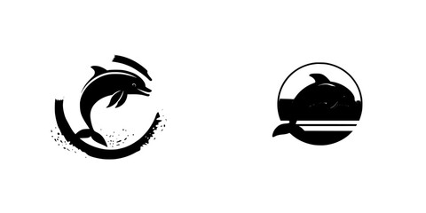Poster - Creative black icons featuring dolphin silhouettes suitable for diverse graphic design applications