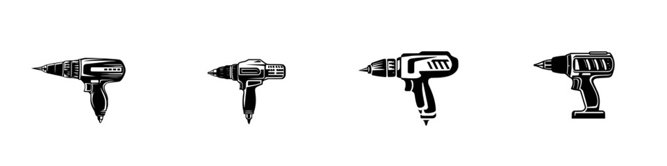 Poster - Black icons representing various types of drills in a minimalistic style on a white background