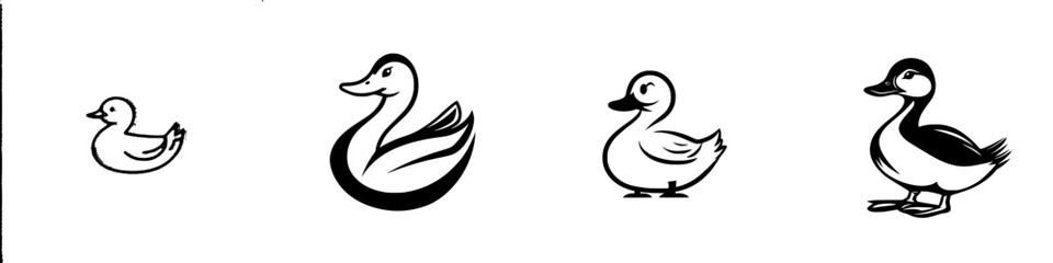 Poster - Set of four black duck icons depicting different styles and poses suitable for design purposes