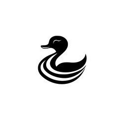 Poster - Elegant black duck icon with stylized curves representing flowing water, perfect for graphic design projects and branding purposes