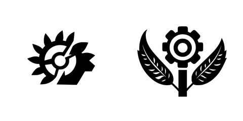 Poster - Set of black icons representing nature and technology intertwined in a modern and minimalistic design, showcasing innovation and sustainability