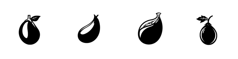 Poster - Set of black icons depicting different varieties of eggplant in a simple and modern style