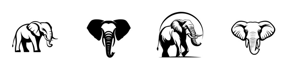 Poster - Variety of black elephant icons showcasing different styles and poses