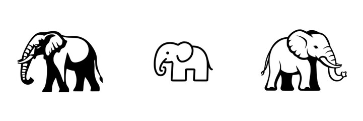 Poster - Set of black elephant icons showcasing different sizes and styles for use in design projects