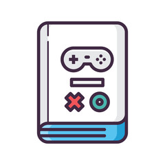 Poster - Illustration of a book with game controller, line, x and circle symbols on the cover design art