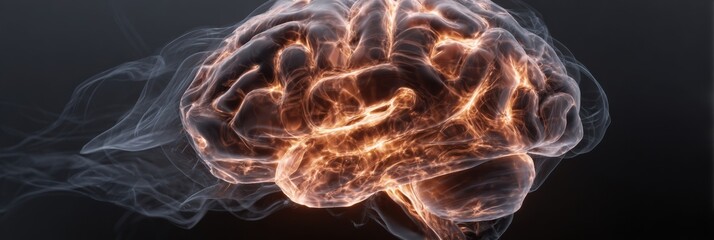 Fototapete - Overheated Brain Symbol Glowing Inside Head With Soft Gradients Surrounding It in a Dark Environment