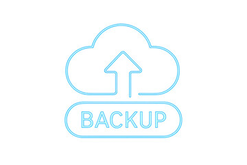 Poster - Glowing neon upload icon signaling cloud storage backup, symbolizing digital data protection against transparent backdrop