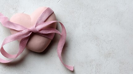 Poster - Soft Pink Clay Heart Wrapped in Ribbon Placed on a Light Textured Background Perfect for Decorations and Gifts
