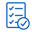 © Sharmin - Blue checklist icon showing a document with checkmarks and horizontal lines on a white background
