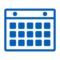 Poster - Illustration of a blue calendar icon with grid of dates and two circles at the top center