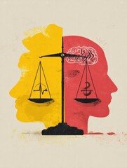 Aufkleber - Visual Representation of the Balance Between Physical Health and Mental Health in a Dual Head Illustration