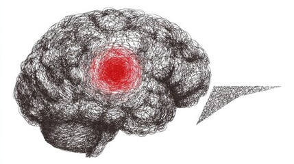 Aufkleber - Creative Sketch of an Abstract Brain With a Vibrant Red Center Designed for Messaging Space
