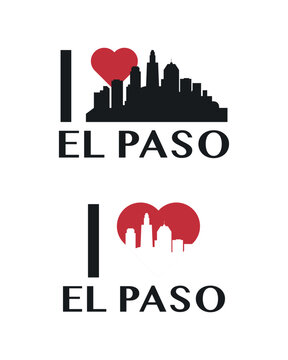 I love El Paso vector art, badge, tag, icon, logo concept. USA, Texas state city landmarks and heart isolated image layout for print, image, card