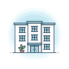 Aufkleber - Modern apartment building vector illustration with a potted plant outside the entrance doors perfect for property real estate architecture and home design concepts