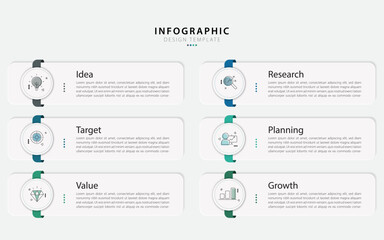 Poster - Vector infographic template design. 6 Step timeline journey, Flat simple infographics design template. presentation graph. Business concept with numbers 6 options or steps vector illustration.