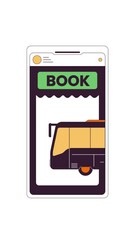 Poster - Bus reservation interface on smartphone 2D cartoon vertical animation. Booking ride on autobus travel. Transportation app mobile screen animated flat colorful object 4K video isolated on white