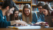 © Евгений Архипов - University students working on group project in library Close-up