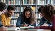 © Евгений Архипов - University students working on group project in library Close-up