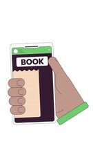 Poster - Mobile booking app for transportation options 2D vertical animation. Flight, train, bus reservation. Digital travel planning animated hand cartoon flat concept metaphor 4K video isolated on white