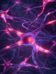 Fototapete - Exploring Neon-Lit Neuron Networks in a Dark Purple Environment With a Cyberpunk Aesthetic and Futuristic Elements