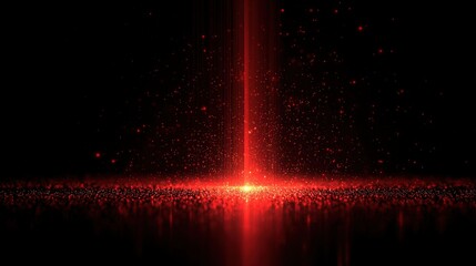 Poster - Vibrant red laser beam bursting upward with sparkling particles across dark background