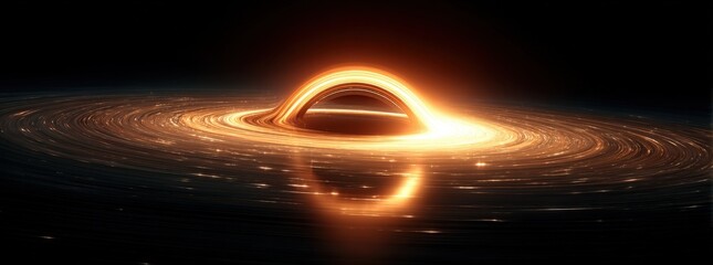 Poster - Stunning digital illustration of a glowing black hole with accretion disk and light distortion
