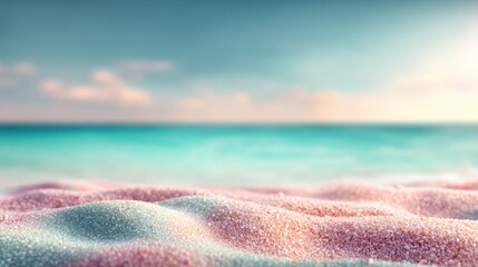Poster - Vibrant beach scene with colorful sand dunes and calm ocean under blue sky