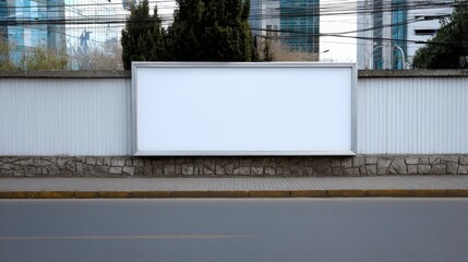 Aufkleber - Large blank white billboard sign mounted on concrete wall along urban street scene