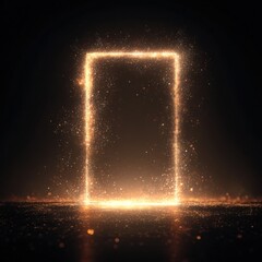 Poster - Stunning glowing rectangular frame of bright golden sparks and light particles glowing in dark environment