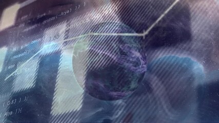 Poster - Rotating sphere initiating line graph tracing upward with SQL code fading visualizing data trend