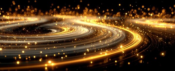 Aufkleber - Stunning digital illustration of swirling golden lights and sparkling effects with dynamic motion and vibrant glow in abstract cosmic style