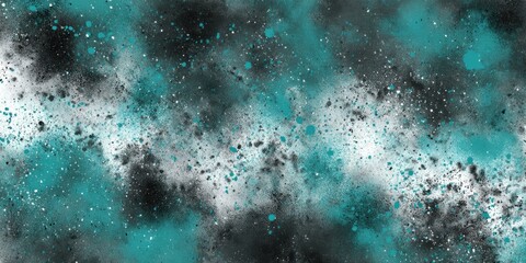 Poster - Abstract Digital Art with Dynamic Turquoise Black White Paint Splatter Pattern