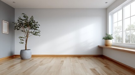 Poster - Bright and Spacious Empty Room with Large and Wooden Floor Design