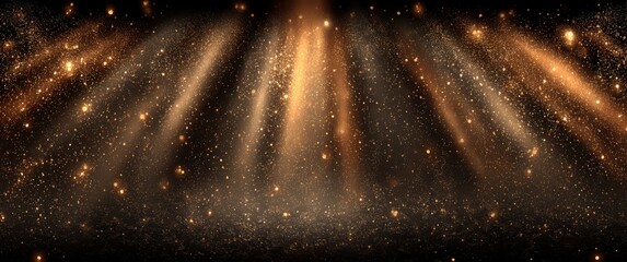 Poster - Sparkling Golden Light Rays and Glitte Particles Under Dark Night Sky