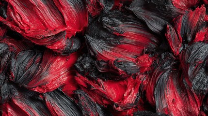 Poster - Abstract close-up of thick red and black textured paint with bold brushstrokes