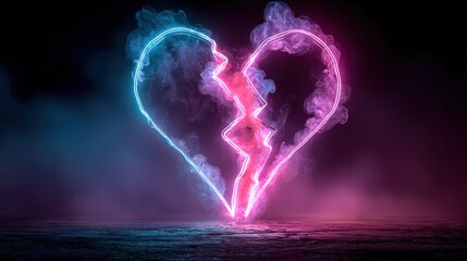 Aufkleber - Stunning neon heart split with vibrant colorful smoke illuminating a dark night