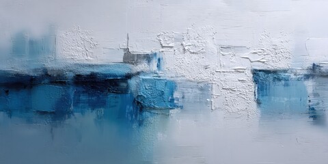 Aufkleber - Abstract blue and white textured painting with layered brushstrokes and surface details