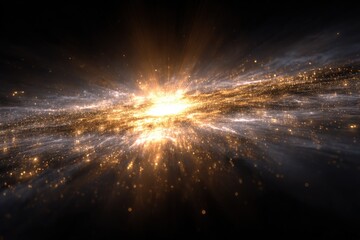 Poster - Bright cosmic explosion with radiant light and sparkling particles in deep space scene