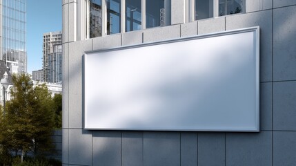 Aufkleber - Large blank billboard on modern urban building wall with cityscape in background